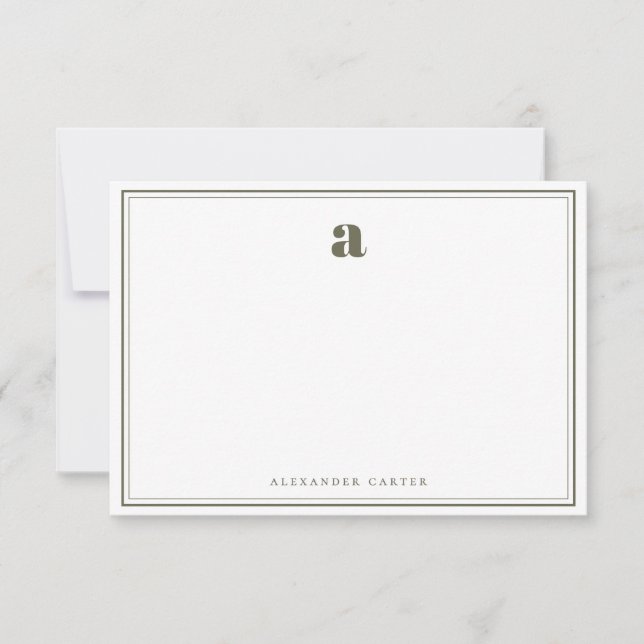 Minimalist Monogram Olive Green Two Border Card (Front)