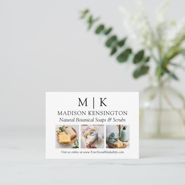 Minimalist Monogram or Add Logo Business 3 Photos Card (Standing Front)