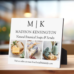 Minimalist Monogram or Add Logo Business 3 Photos Plaque