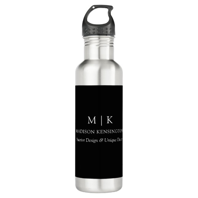 Minimalist Monogram or Add Logo Business Black 710 Ml Water Bottle (Front)