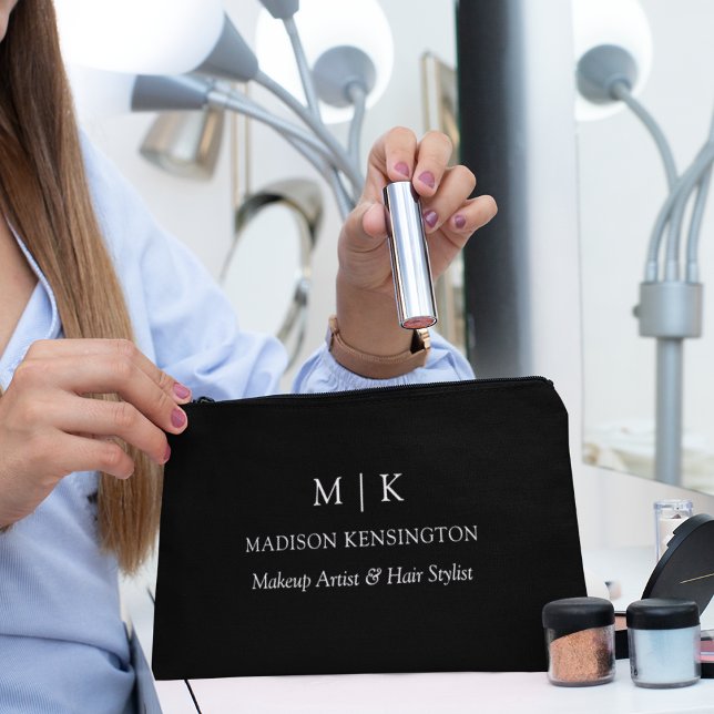 Minimalist Monogram or Add Logo Business Black Accessory Pouch (Edit to Customize text, colors and more.)