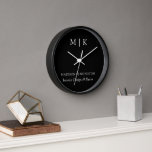 Minimalist Monogram or Add Logo Business Black Clock<br><div class="desc">Modern Minimalist Wall Clock. Black & White or choose your custom colours. Perfect for small business,  company brands,  self employed home office,  corporate decor and more. Easy to personalize with your monogram initials,  business name and information,  job title,  slogan or even add your logo or personal brand design.</div>