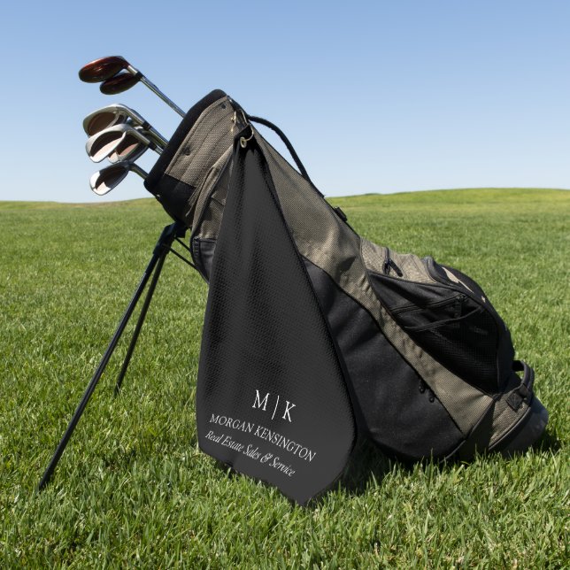 Minimalist Monogram or Add Logo Business Black  Golf Towel (Green)