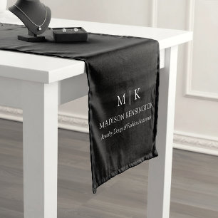 Minimalist Monogram or Add Logo Business Black Medium Table Runner