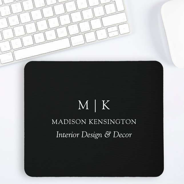 Minimalist Monogram or Add Logo Business Black Mouse Pad (Edit to Customize text, colors and more)