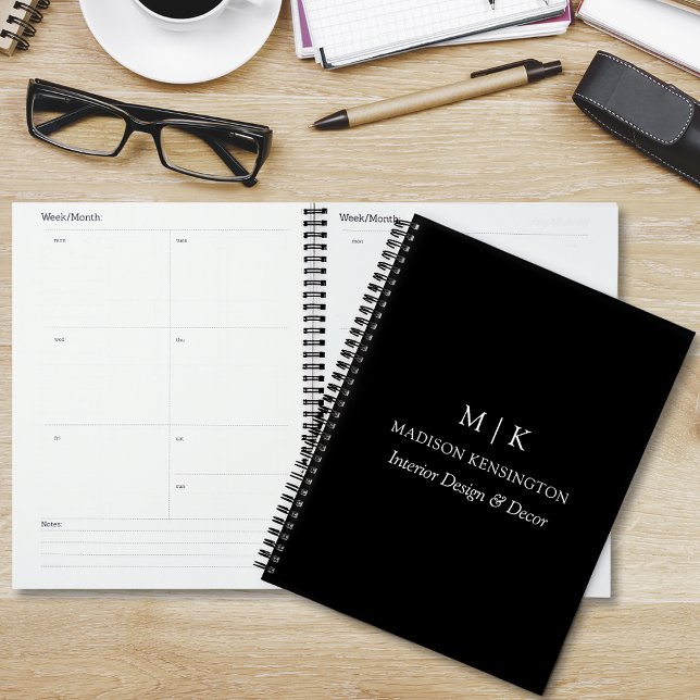 Minimalist Monogram or Add Logo Business Black Planner (Edit to Customize text, colors and more)
