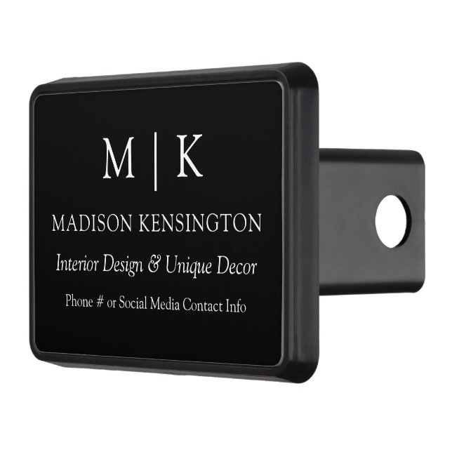 Minimalist Monogram or Add Logo Business Black  Trailer Hitch Cover (Left)