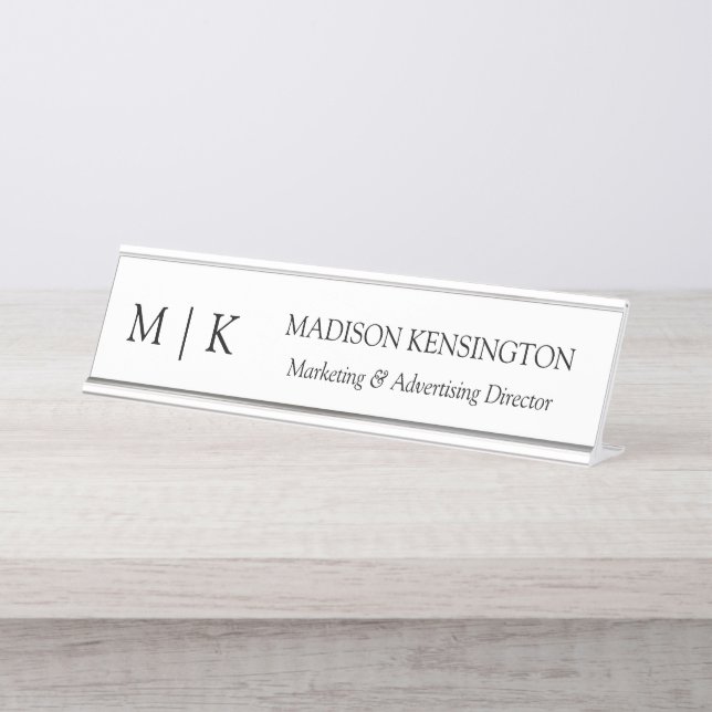 Minimalist Monogram or Add Logo Business Desk Name Plate (Front)
