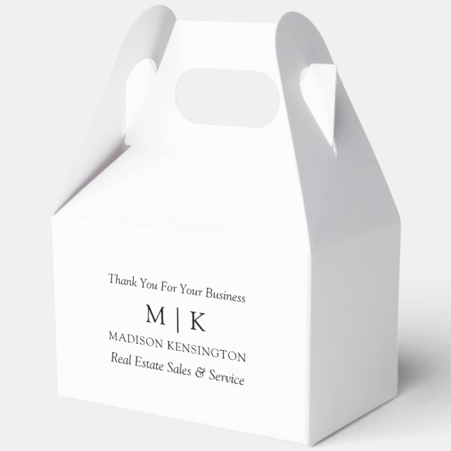 Minimalist Monogram or Add Logo Business Gable Favor Box (Front)