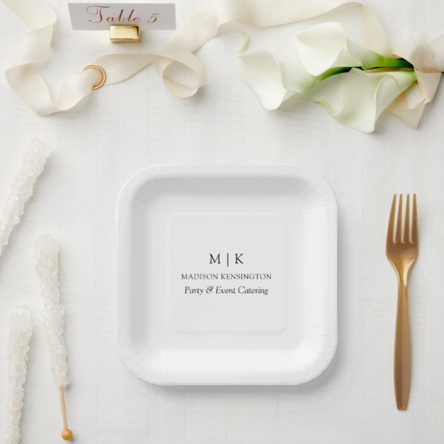 Minimalist Monogram or Add Logo Business  Paper Plate (Wedding)