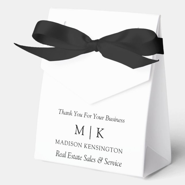 Minimalist Monogram or Add Logo Business Ribbon Favor Box (Front)
