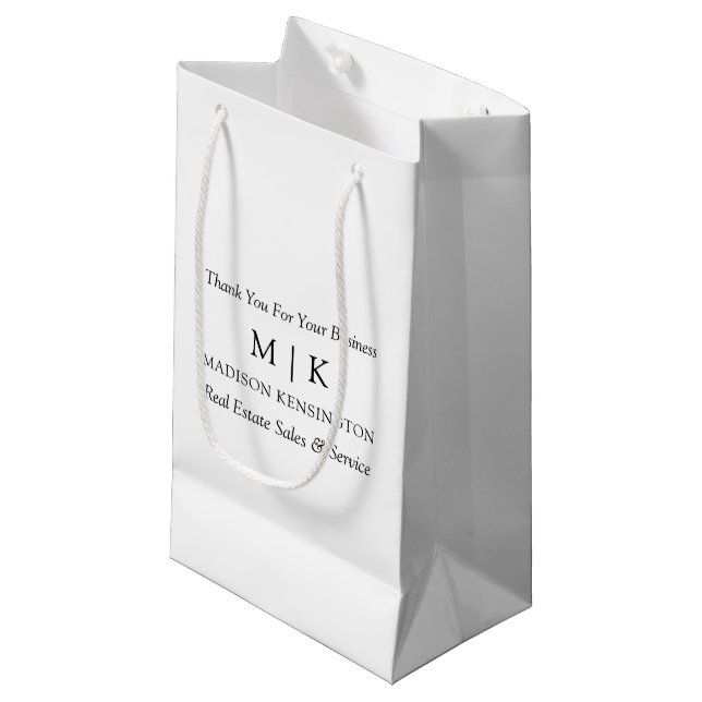 Minimalist Monogram or Add Logo Business Small Gift Bag (Front Angled)
