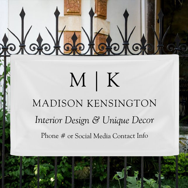 Minimalist Monogram or Add Logo Outdoor Business Banner (Edit to Customize text, colors and more)
