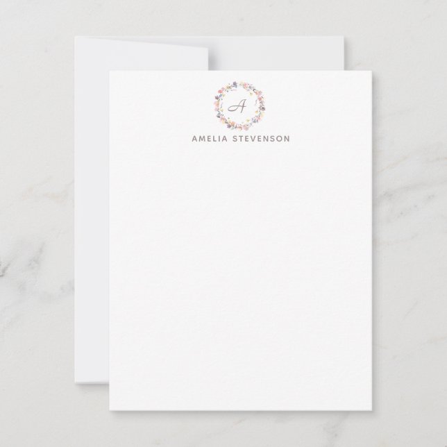 Minimalist Monogram Pastel Floral Personalized  Card (Front)