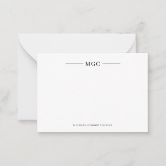 Minimalist Monogram Personalized Mens Note Card