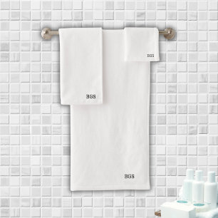Minimalist Monogram Personalized White Bath Towel Set
