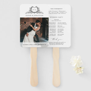 Minimalist monogram Photo Chic Wedding Program Hand Fan