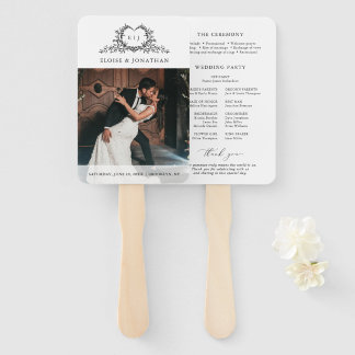Minimalist monogram Photo Chic Wedding Program Hand Fan