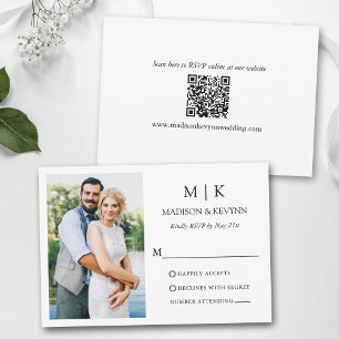 Minimalist Monogram Photo Wedding QR Code RSVP Card