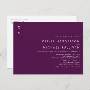 Minimalist Monogram Purple QR Code Wedding Invitation Postcard