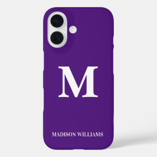 Minimalist Monogram Purple & White Stylish Modern iPhone 16 Case