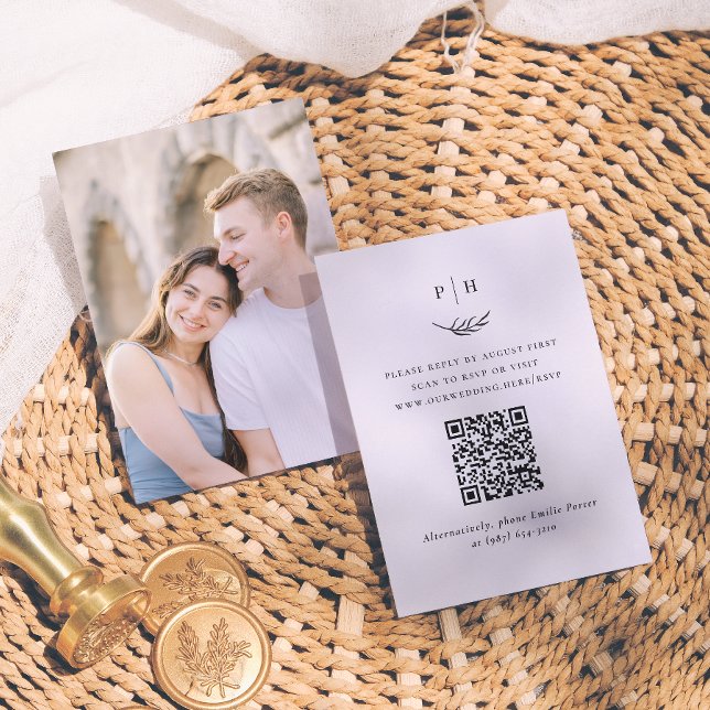 Minimalist Monogram QR Code Photo Wedding RSVP Enclosure Card (Creator Uploaded)