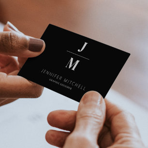 Minimalist monogram QR code professional black Business Card