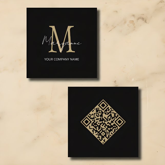Minimalist Monogram QR Code Square Business Card (Creator Uploaded)