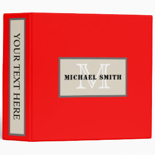 Minimalist Monogram Red Background Binder