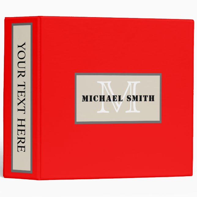 Minimalist Monogram Red Background Binder (Front/Spine)