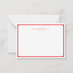 Minimalist Monogram Red Pointed Curve Border Card