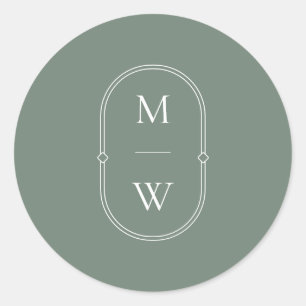 Minimalist Monogram Sage Green Wedding Classic Round Sticker