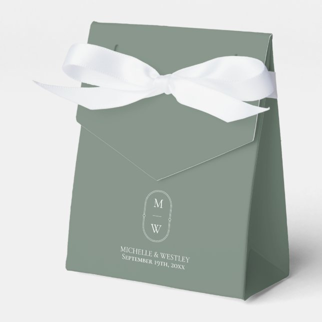 Minimalist Monogram Sage Green Wedding Favor Box (Front Side)