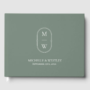 Minimalist Monogram Sage Green Wedding Guest Book
