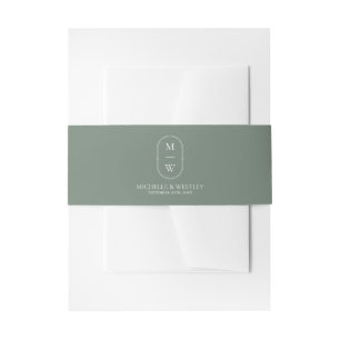 Minimalist Monogram Sage Green Wedding Invitation Belly Band