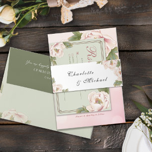 Minimalist Monogram Sage Green Wedding Invitation Invitation Belly Band