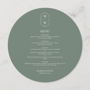 Minimalist Monogram Sage Green Wedding Menu