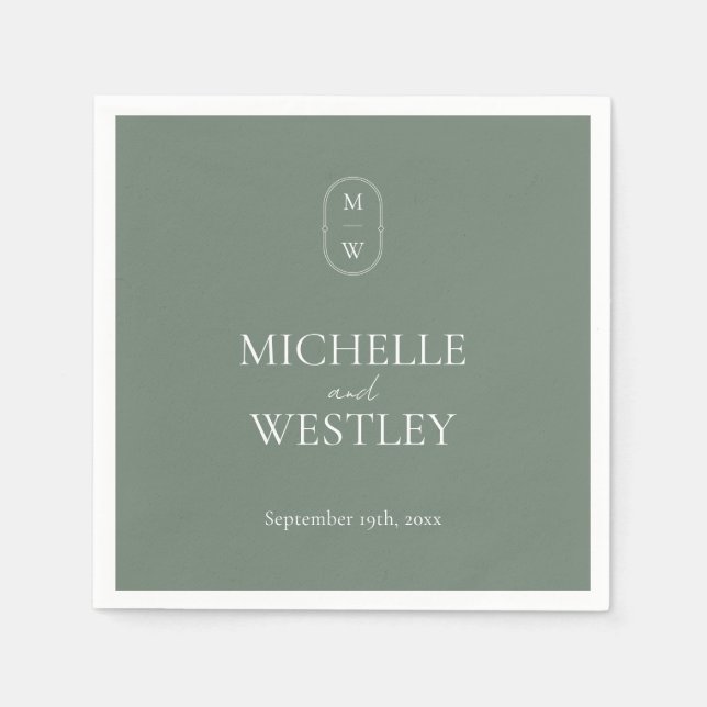 Minimalist Monogram Sage Green Wedding Napkin (Front)