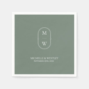 Minimalist Monogram Sage Green Wedding Napkin