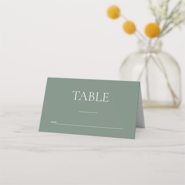 Minimalist Monogram Sage Green Wedding Place Card (Front)