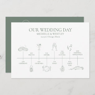 Minimalist Monogram Sage Green Wedding Timeline Program