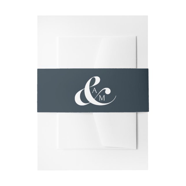 Minimalist Monogram Script Ampersand Navy Blue Invitation Belly Band (Front Example)