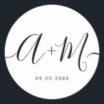 Minimalist Monogram Script Custom Wedding date Classic Round Sticker<br><div class="desc">Elevate your wedding details with the Minimalist Monogram Script Custom Wedding Date Sticker. This elegant and personalized sticker adds a touch of sophistication to your wedding stationery, allowing you to showcase your monogram and wedding date in a simple yet impactful way. The sticker features a minimalist script design that exudes...</div>