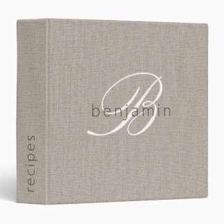 Minimalist Monogram Script Faux Linen Recipe Binder