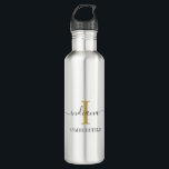 Minimalist Monogram Script Name Modern Gold Grey 710 Ml Water Bottle<br><div class="desc">An elegant modern monogram design you can easily customize by adding your name in hand lettered script typography and initial in gold effect colour on a white background. Completely change the text colours and background by using our "Customize it" link under the "Personalize" link. Perfect as a housewarming, wedding, or...</div>