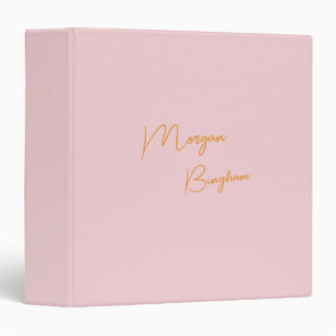 Minimalist monogram script pink binder
