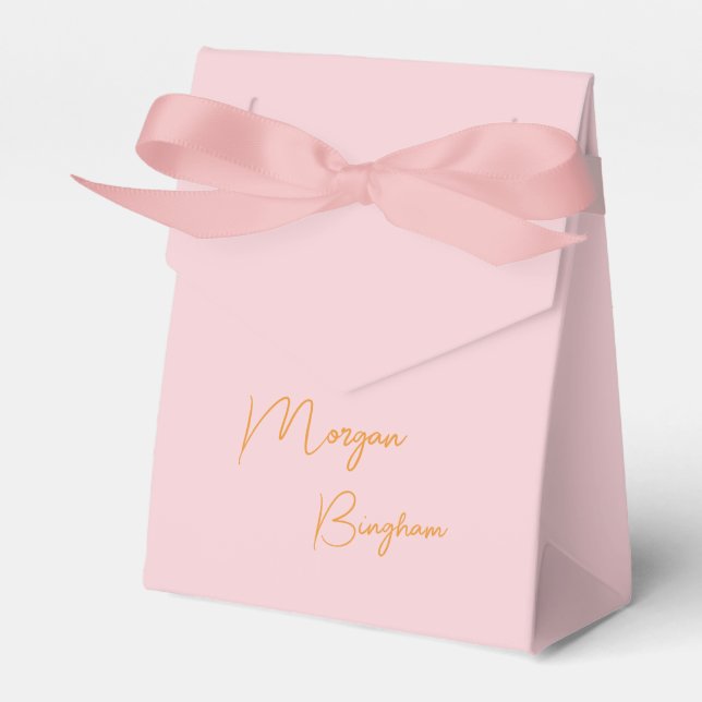 Minimalist monogram script pink favor box (Front Side)
