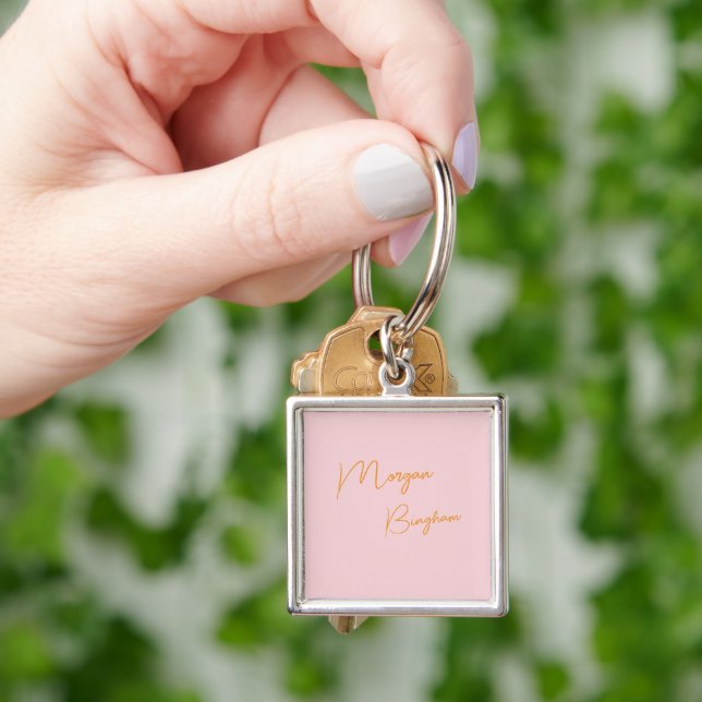 Minimalist monogram script pink keychain (Hand)