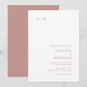 Minimalist Monogram Simple Dusty Rose Wedding Invitation
