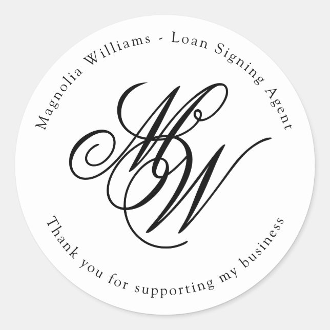 Minimalist Monogram Small Business Thank You Classic Round Sticker (Front)